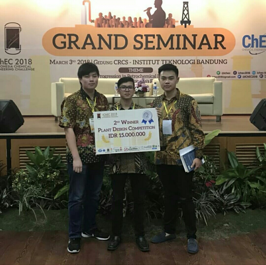 Mahasiswa Teknik Kimia UNPAR Meraih Juara di Plant Design Competition IChEC 2018