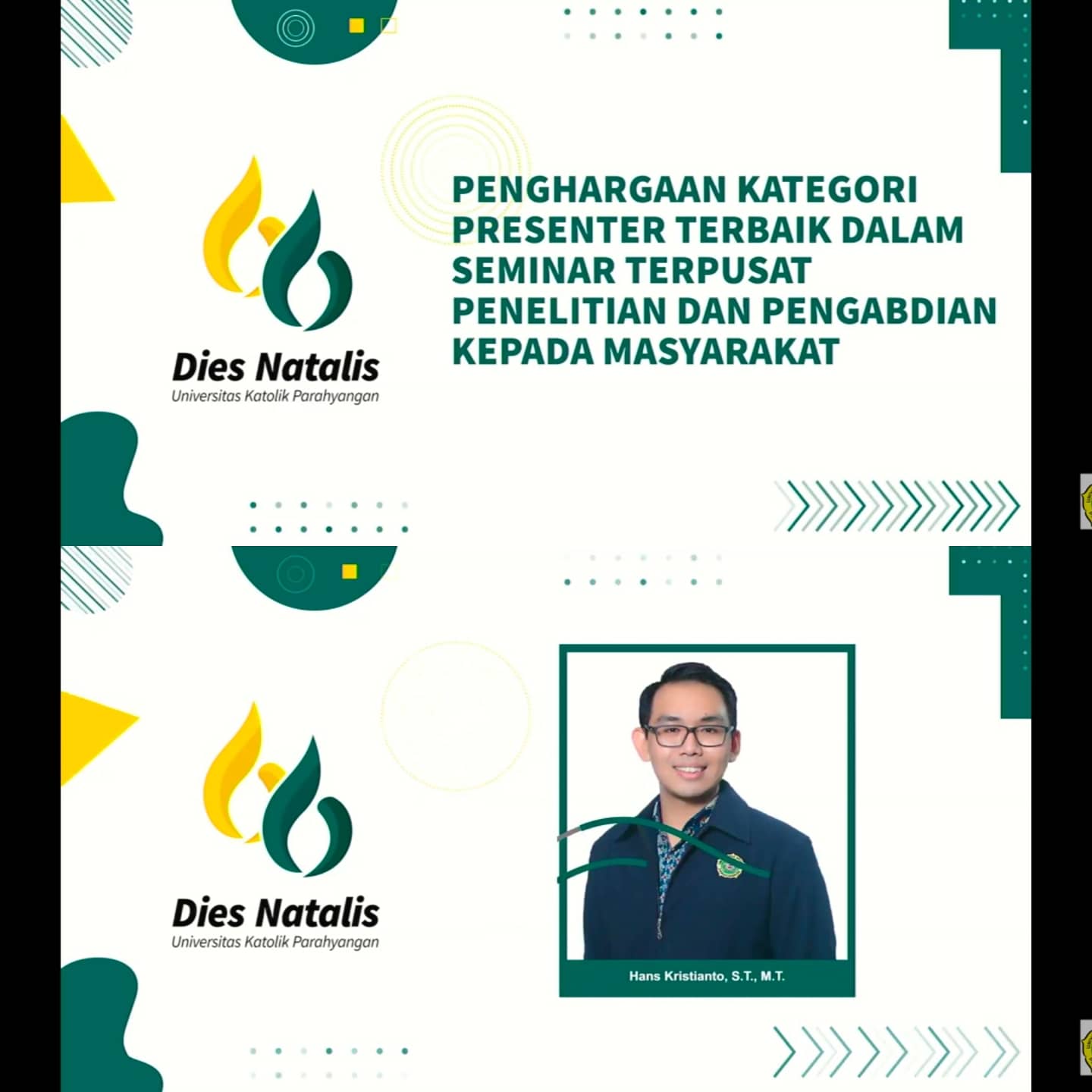 Hans Kristianto, S.T., M.T., Meraih Penghargaan Presenter Terbaik dalam Seminar Terpusat LPPM 2020