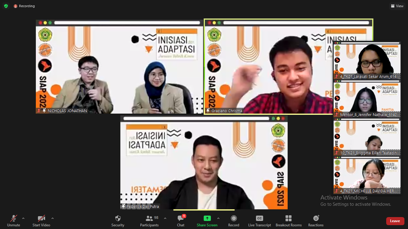 Inisiasi dan Adaptasi (SIAP) Program Studi Teknik Kimia 2021