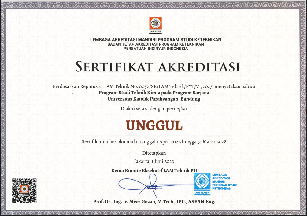 Prodi Sarjana Teknik Kimia UNPAR Raih Akreditasi Unggul-LAM Teknik